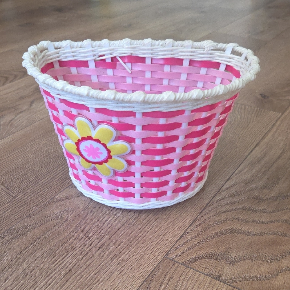 Pink and White Woven Basket with Flower Accent